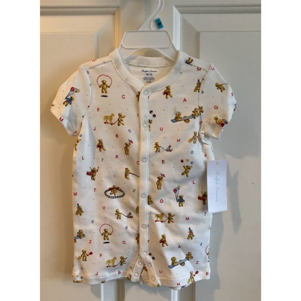 Ralph Lauren Baby Cotton Bear-Print One-Piece NWT